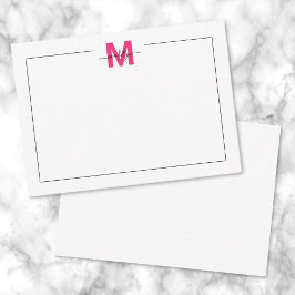 Svart Rosa Skript Namn Monogram Anteckningskort