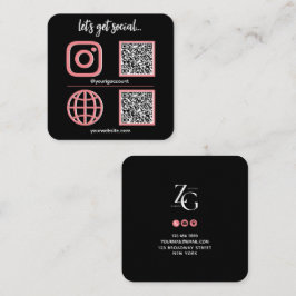 Svart | Rosa Social Media Sign med QR-kodsladd Fyrkantigt Visitkort