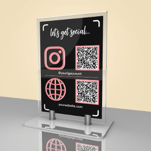 Svart & Rosa Sociala Media Skylt Med QR-Kod Bordsnummer