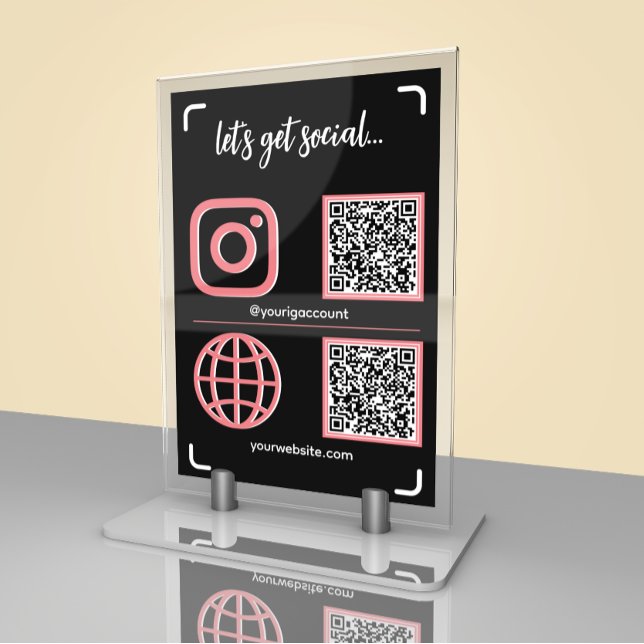 Svart & Rosa Sociala Media Skylt Med QR-Kod Bordsnummer (Skapare uppladdad)