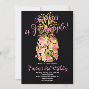 Svart Rosa Söt en Pineapple Födelsedagsfest Inbjudningar