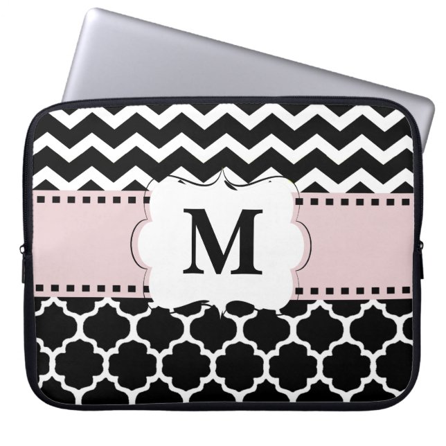Svart rosa sparreMonogramlaptop sleeve (Framsidan)