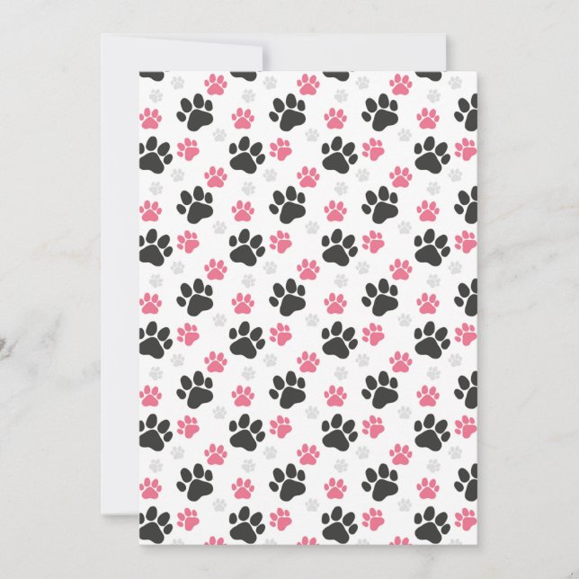 Svart Rosa Tassavtryck Hundägare Valp Älskare Husd Inbjudningar (Framsida)