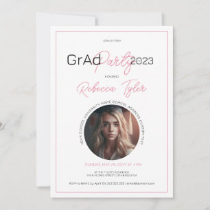 Svart & Rosa Text Grad Fest Inbjudan Anpassad Foto