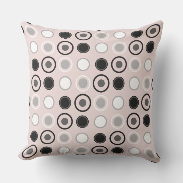Svart, rosa, vit och grått Polka dots Kudde (Framsida)