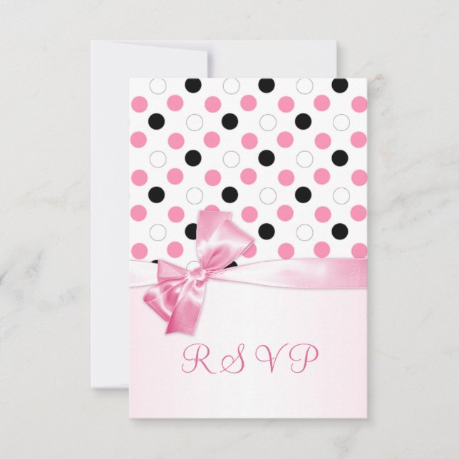 Svart, rosa, vita prickar RSVP OSA Kort (Framsida)