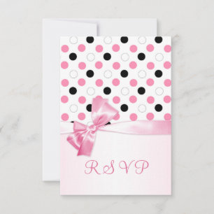 Svart, rosa, vita prickar RSVP OSA Kort
