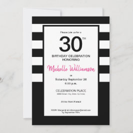 Svart, Rosa, Vita rand, 30års födelsedag party Inbjudningar
