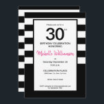Svart, Rosa, Vita rand, 30års födelsedag party Inbjudningar<br><div class="desc">Gratulera till milstolpen 30års födelsedag med chicens inbjudan till svartvit rand. Rosan kan bytas ut mot ett annat färg,  men trendigets rosa är söt fantastisk. Anpassa varje fält med informationen om party.</div>
