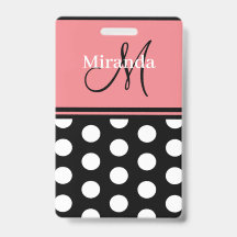 Svart Rosa Vitt Polka Prickar Monogram Stil
