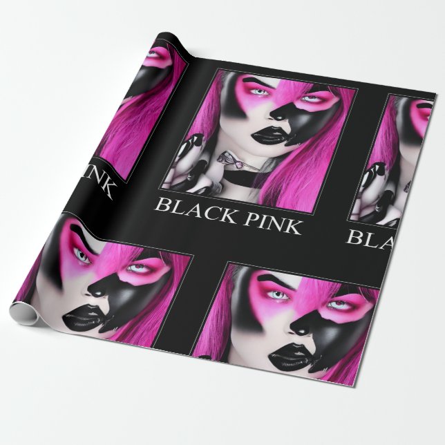 Svart Rosa Wrapping Papper Presentpapper (Utrullad)