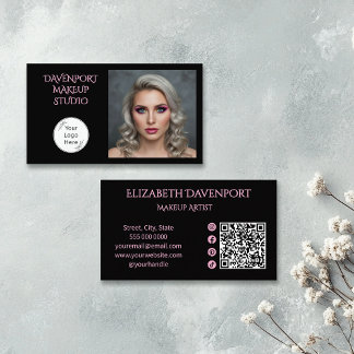 Svart rosablommig rosa social ikon QR-kod foto smi Visitkort