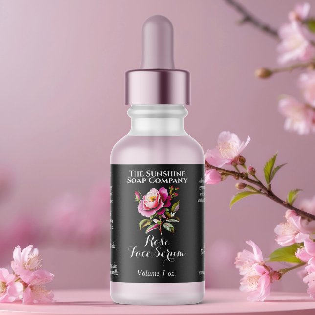 Svart rosedropparflasketikett 2.375 x 1.25 adressetikett (Skapare uppladdad)