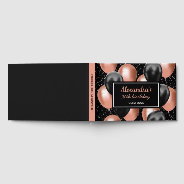 Svart Roséguld Ballong Chic Födelsedag Gästböcker (Full)