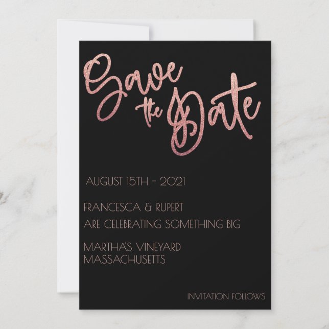 Svart & Roséguld Glitter Wedding Art Deco  Spara Datumet (Framsida)