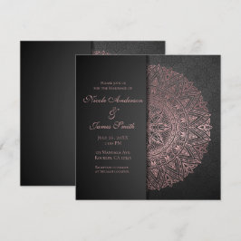 Svart & Roséguld Mandala Elegant Bröllop Äktenskap Inbjudningar