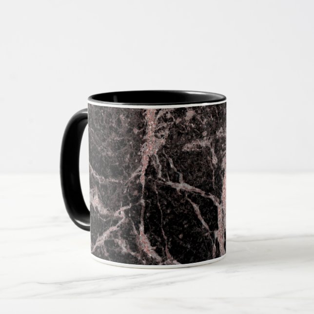 Svart & Roséguld Rosa Glitter Mermor Sten Glamourö Mugg (Framsida vänster)