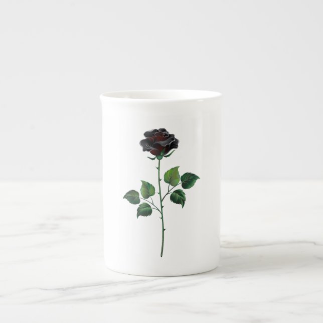 Svart rosenblomma benporslin mugg (Framsidan)