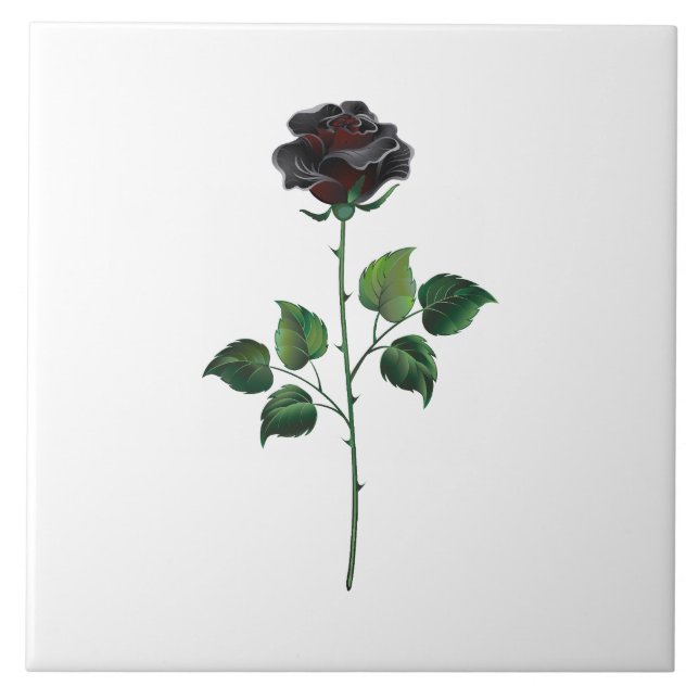 Svart rosenblomma kakelplatta (Framsidan)