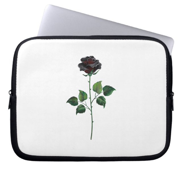 Svart rosenblomma laptop fodral (Framsidan)