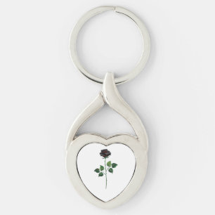 Svart rosenblomma twisted heart silverfärgad nyckelring