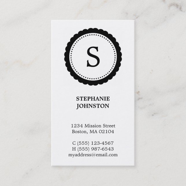 Svart rosette monogram elegant personlig samtal visitkort (Framsida)