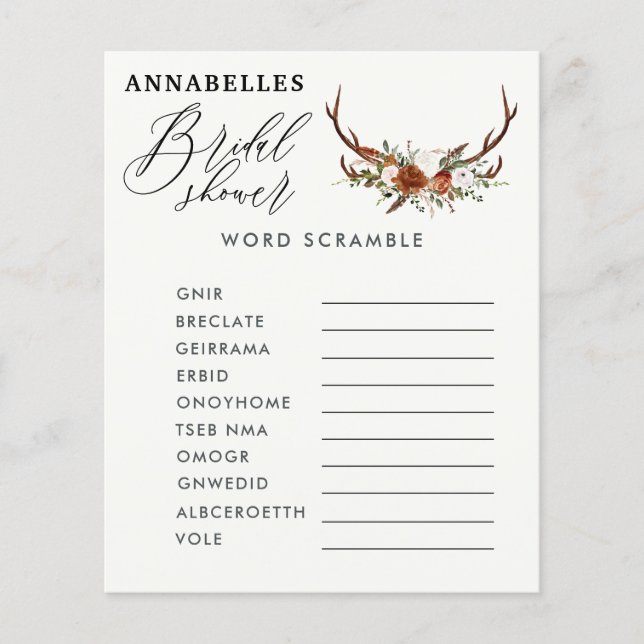 Svart rost blommigt, rustik möhippa party-spel (Framsida)