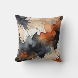 Svart, rost, grått och beige vattenfärgad abstrakt kudde