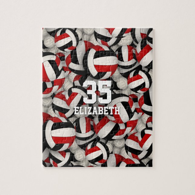 svart rött lag färger tjejer volleyball pussel (Vertikal)