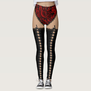 Svart & rött snöre upp leggings