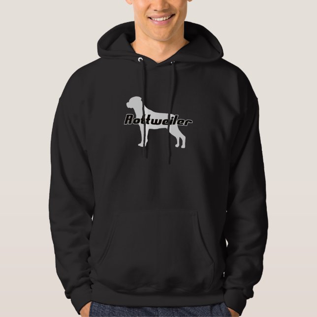 Svart Rottweiler Hoodietröja Sweatshirt Med Luva (Framsida)