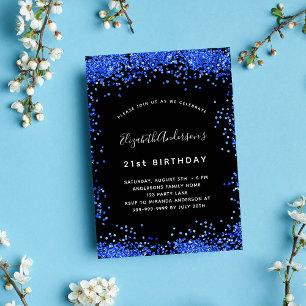Svart royal (blått glitter) party inbjudningar