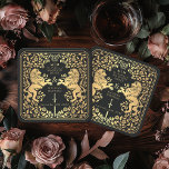 Svart Royal Lejona medeltiden Bröllop Underlägg Papper Kvadrat<br><div class="desc">Lägg till royal-charm till tabellutrymningen! Dessa personligt bröllp-underlägg har en stor lejon och blommigt utformning med namn och monogram, allt i lyxiga guld mot en svart bakgrund. Perfekt för ett medeltida fantasi firande med tidlös elegans! Den guld som finns på den här posten är INTE äkta och trycks i platt...</div>