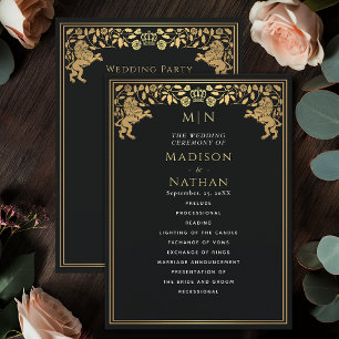 Svart Royal Lejont medeltida ord-Bröllopsprogram Program