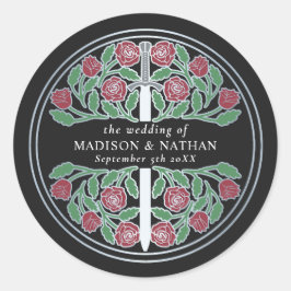 Svart Royal Medeltida Silver Svärd Bröllop  Runt Klistermärke