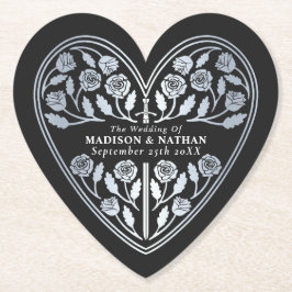 Svart Royal Medeltida Silver Svärd Bröllop Underlägg Papper