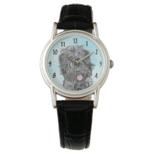 Svart Russian Terrier-målning - Söt Original Hund Armbandsur