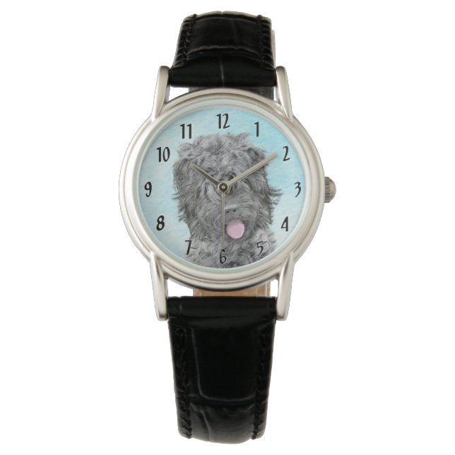 Svart Russian Terrier-målning - Söt Original Hund Armbandsur (Framsida)