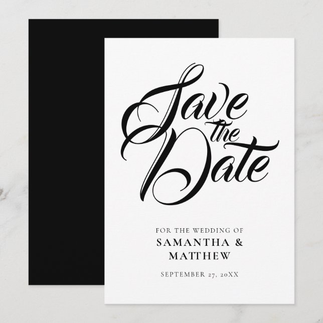 Svart Rustic Calligraphy sparar datuminbjudan Spara Datumet (Fram/baksida)