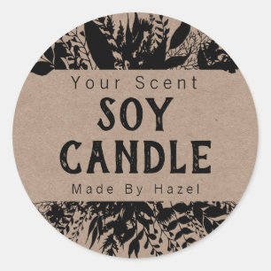 Svart Rustic Kraft Soy Candle-etiketter Runt Klistermärke
