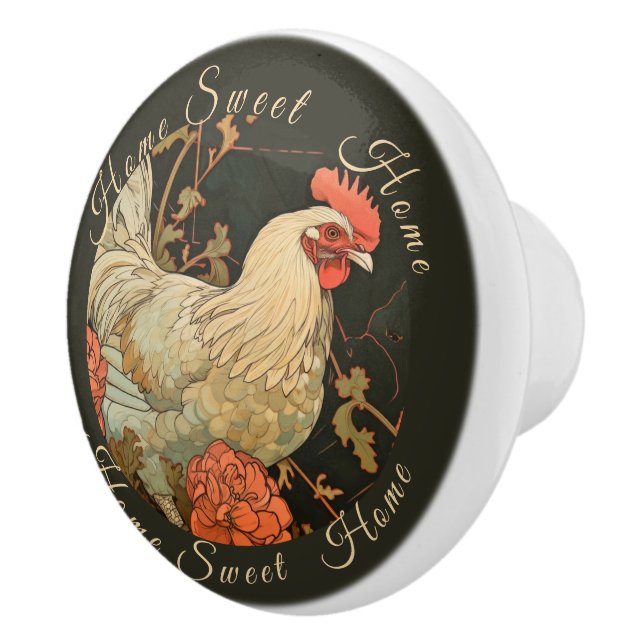 Svart Rustik Akvarell Tupp Blommotiv Knopp (Höger)