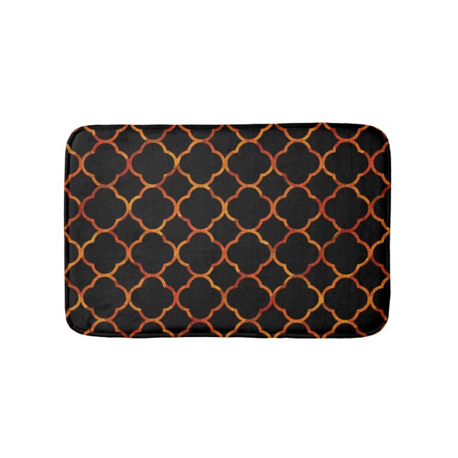 Svart Rustik Guld Quatrefoil Mönster Elegant Cool Badrumsmatta (Framsidan)