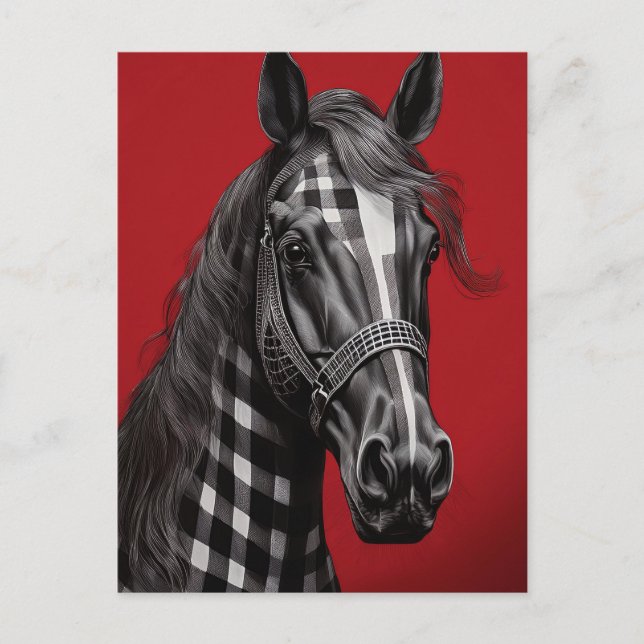 Svart Rutig Häst  Vykort (Framsida)
