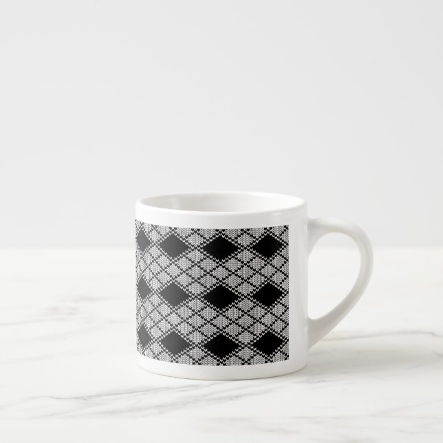 SVART RUTIG STICKAD Espressokopp (Höger)