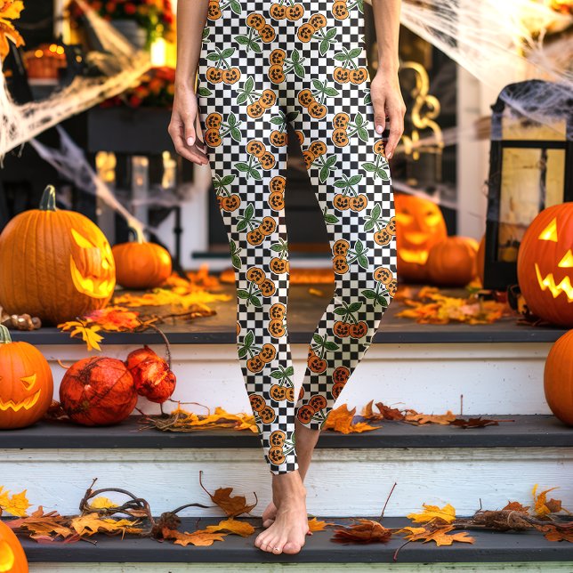 Svart rutigt körsbärspumpamuster leggings (Skapare uppladdad)