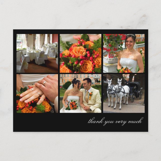 Svart rutnätskoppling 6 foton tack vare dig vykort (Framsida)