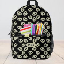 Svart ryggsäck i Cute Skull Mönster Monogram