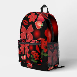 Svart ryggsäck med fet röd etikett design