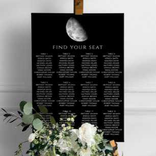 Svart rymd och natt måne bröllop placeringskarta poster