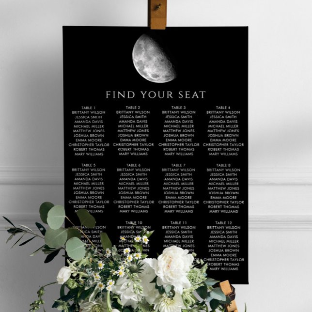 Svart rymd och natt måne bröllop placeringskarta poster (Skapare uppladdad)